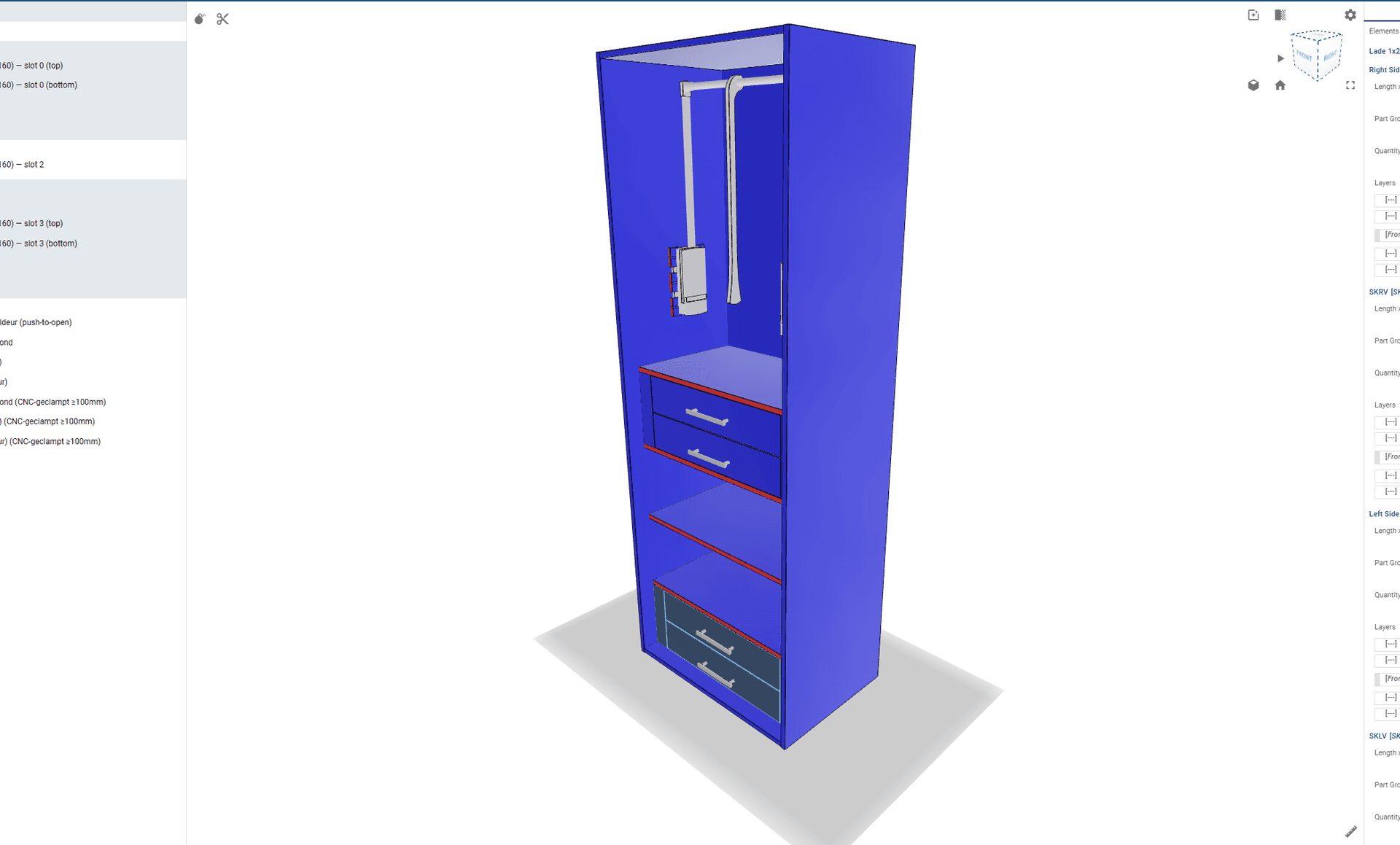 AutoCAD productietekening automatisch gegenereerd vanuit een DMK kastconfigurator-bestelling